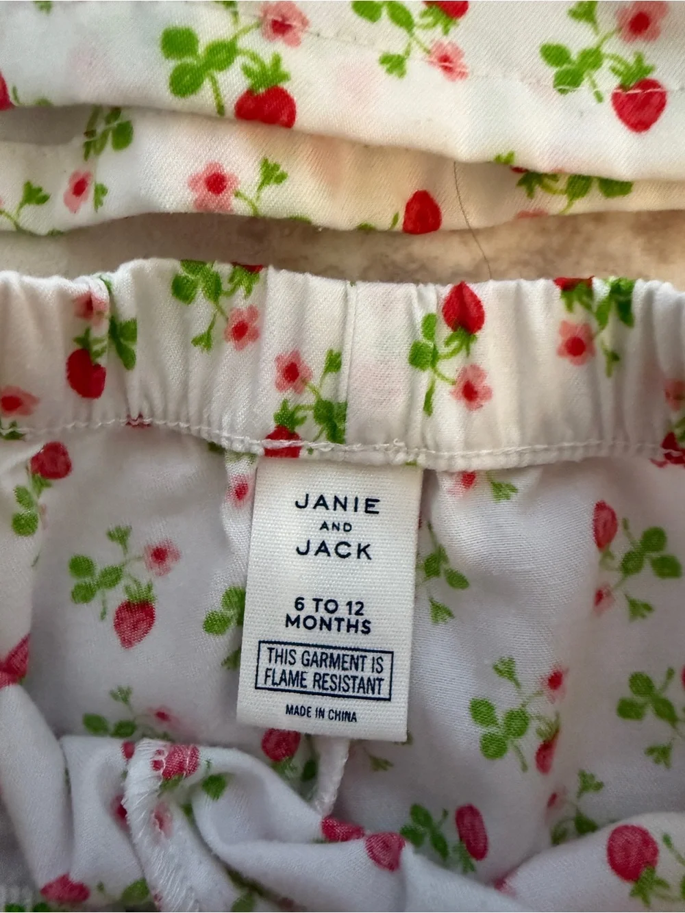 Janie and Jack Baby Girl White Strawberry Print Two-Piece Pajama Set